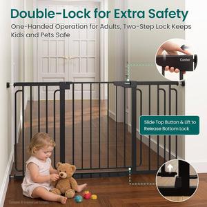 Dog Gate Indoor - 27"-47" Adjustable Extra Wide Metal Short Dog Gate to Step Over, 16" Tall Small Pet Gate, Pressure Mounted for Doorways & Stairs (Black)