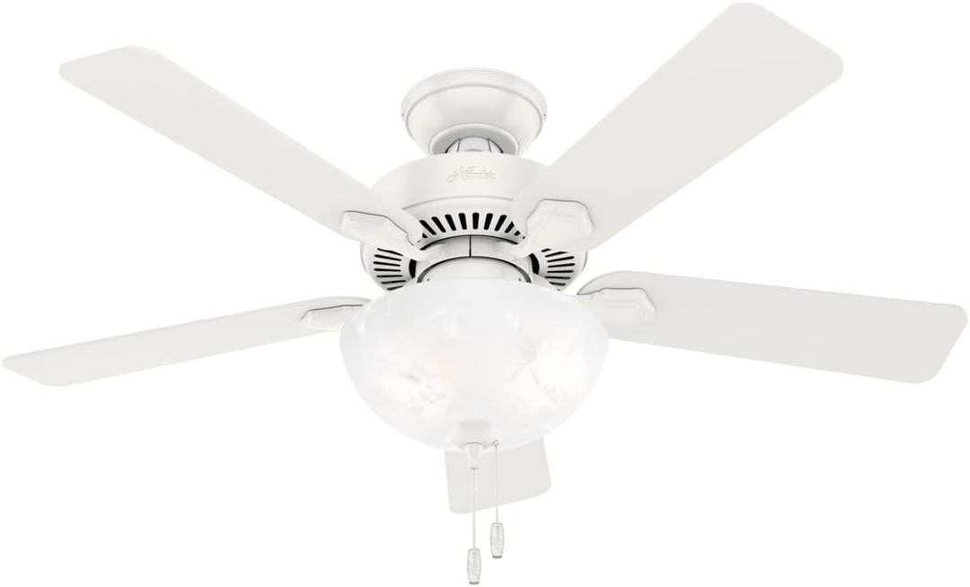 Hunter Fan Company, 50905, 44 inch Swanson Fresh White Ceiling Fan with LED Light Kit and Pull Chain