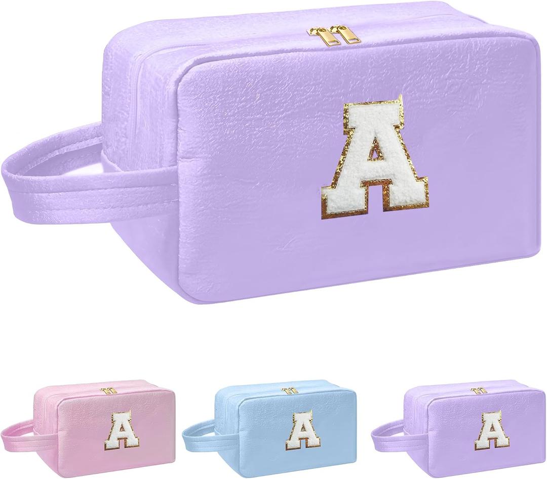 I IHAYNER Personalized Initial Makeup Bag Birthday Gifts for 4 5 6 7 8 9 10 11 13 14 Year Old Girls Teen Girl Trendy Stuff Graduation Toiletry Bag Purple-A