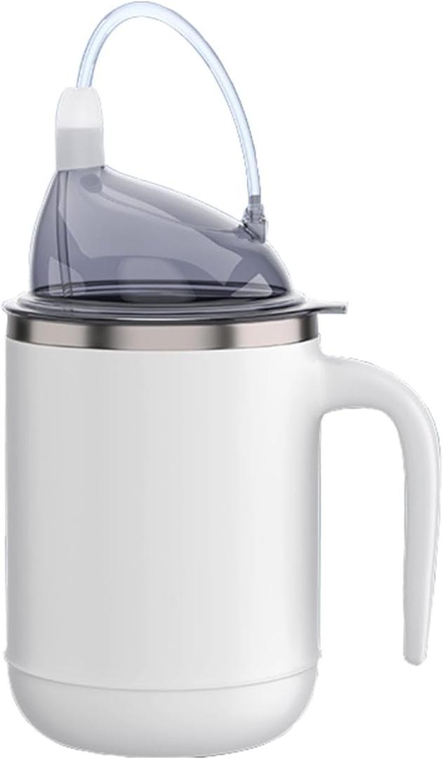 Multifunctional Adult Sippy Cup for Elderly Spill Proof - Easy to Grasp Handles, Precise Liquid Control- 15oz Stainless Steel Sippy Cup with Straw, No Spill Cups for Elderly, Seniors (Silver)