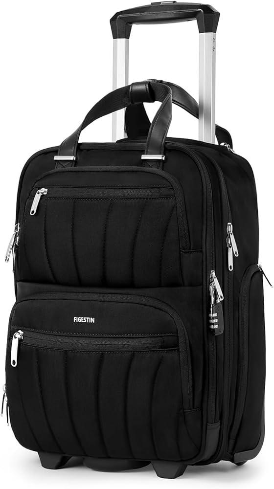 Underseat Carry On Luggage with Wheels, 16-inch Softside Rolling Bag, Lightweight Small Suitcase, Personal Item Travel Bag for Women (Black)