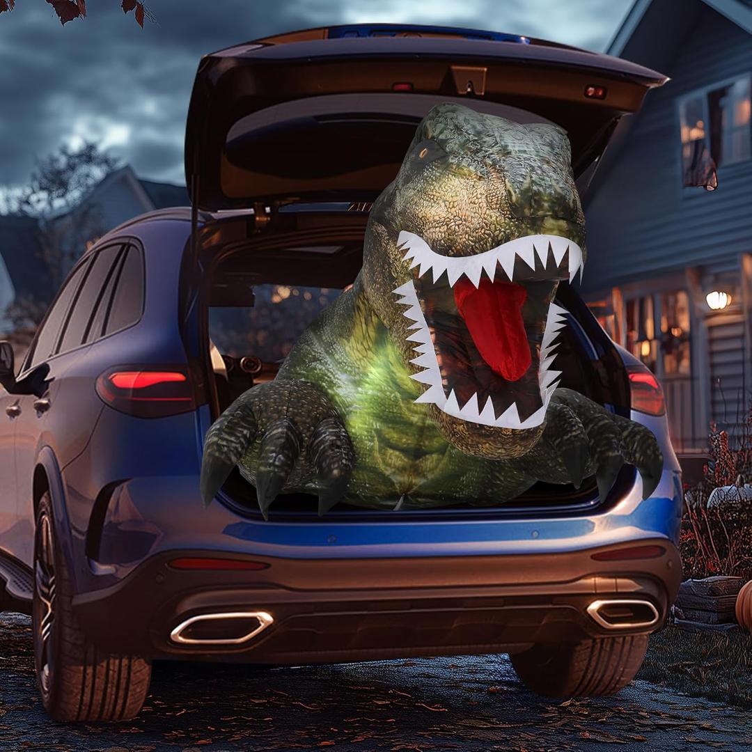 ZPISF 3.6 FT Halloween Inflatables Outdoor Decorations, Trunk or Treat Car Decorations, Blow Ups Animated Dinosaur with LEDs for Halloween Decor