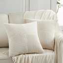 Fancy Homi 2 Packs Cream Decorative Throw Pillow Covers 22x22 Inch for Living Room Couch Bed Sofa, Rustic Farmhouse Boho Home Decor, Soft Corss Corduroy Patchwork Accent Square Cushion Case 55x55 cm