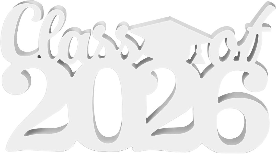 Class of 2026 Sign Graduation Decorations, White Faux Wooden Photo Booth Props, 2026 Graduation Table Decorations for Any Schools Party