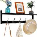 Exper City Coat Rack Wall Mount with Shelf, 26IN Wooden Coat Hanger Hooks Wall Mount with 5 Metal Hooks, Hanging Shelf with Hooks, Black