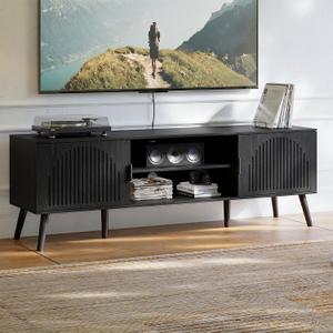 ChooChoo TV Stand with Open Shelves for 65 Inch TVs, Mid Century, 15.7"D x 59.1"W x 19.4"H