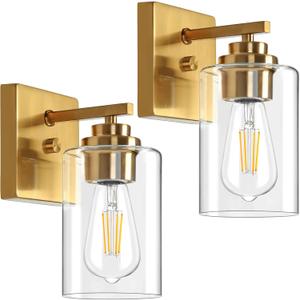 VerRon Wall Sconces, Gold Bathroom Light Fixtures, Modern Vanity Lights, Sconces Wall Lighting with Clear Glass, Sconces Wall Decor Set of 2, Light Fixture for Mirror, Living Room, Bedroom, Hallway