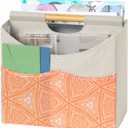 EZDeco Magazine Holder,Boho Foldable Magazine Rack Storage Basket with Bamboo Handles,Holds Multiple Magazines with 3 Pockets,Magazine Basket for Home Office Book,File, Newspaper