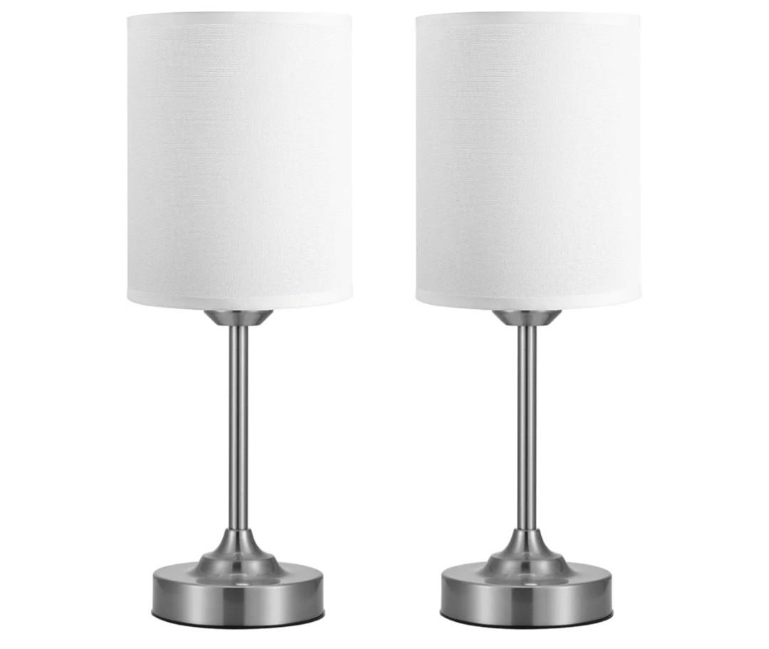 Touch Control Cordlss Table Lamp, USB-C Rechargeable Lamp with Stepless Dimming, 4000mAh Battery Operated Bedside Lamp for Bedroom, Living Room, Night Light & Emergency Lighting, Silver, 2 Pack