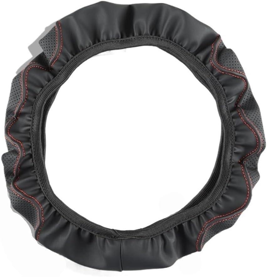 Leather Car Steering Wheel Cover Universal Standard Size 14.5-15 Inch Anti-Slip, Soft, Breathable, Car Wheel Cover Protector for Most Cars(Red line) (38CM)