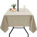 LUSHVIDA Outdoor Tablecloth with Umbrella Hole - Patio Table Cloth Zippered Square 60x60 Inch, Linen-Look Polyester Table Cover Water Resistant for Picnic Outside, Natural Color