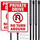 Private Drive No Turn Around Sign 2-Pack (1410 Inches) with 35-Inch Stands - Private Property Traffic Control for Driveways & Roads