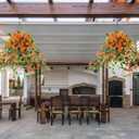 INQCMY Artificial Hanging Flowers with Basket for Spring Outdoors Decoration,Fake Silk Morning Glory Vines in Planter UV Resistant Realistic for Home Garden Balcony Porch Decor(Orange)