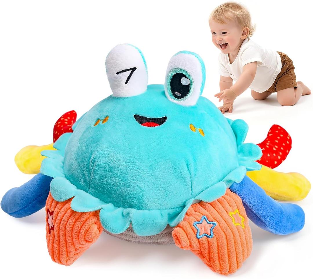 Kleikyerel Baby Toys 1 Year Old 12-18 Months, Crawling Crab Baby Plush Toy, Musical Tummy Time Toys, Dancing Moving Bouncing Recording Sensory Toys for 1 2 3 Year Old Boy Girl Gifts