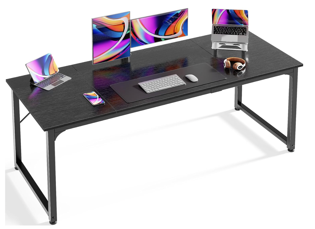 Huuger Modern Simple Office Desk, 63 Inch, Gaming & Writing Desk with Storage, Large Legroom, Metal Frame, Black