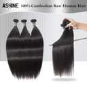 ASHINE Human Hair Bundles Straight, Unprocessed Cambodian Raw Hair Bundles for Women Natural Black 18 20 22 Inch, Keep Soft and Silky After Multiple Washes