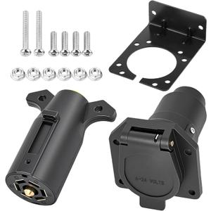 7 Way Trailer Connector Kit 7 Pin Trailer Wiring Harness Connector Set with Mounting Bracket, Trailer Side 7 Pin Plug and Vehicle Side 7 Way Blade Trailer Socket Connector