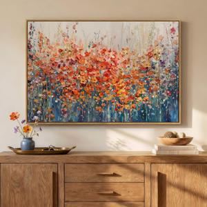 Framed Abstract Flower Wall Art, Colorful Botanical Floral Canvas Painting Prints for Modern Farmhouse Wall Art Decor, Wildflower Pictures for Living Room Bedroom Dining Room Wall Decor, 24x36 Inch