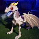 JOYIN Dragon Skeleton Halloween Decoration, 23.6" Roaring Mist-Spraying Dragon with Wings, LED, Posable Joints, Sound Motion Activated Animal Skeleton Animatronic for Haunted House (Battery Operated)