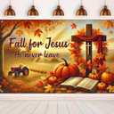 Fall Religious Banner 71x43 Inches Hanging Decor Fall for Jesus Cross Pumpkin Scene Decoration for Home Church Party Supplies Photo Backdrop Outdoor Indoor Seasonal Decor