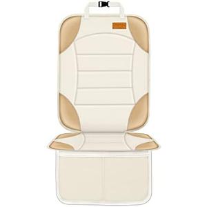 Siivton Car Seat Protector for Child Car Seats, Waterproof 600D Fabric Car Seat Cover, Non-Slip Backing, Thick Padding, Mesh Pockets for Storage, Protects Leather & Fabric Upholstery (Off-White)