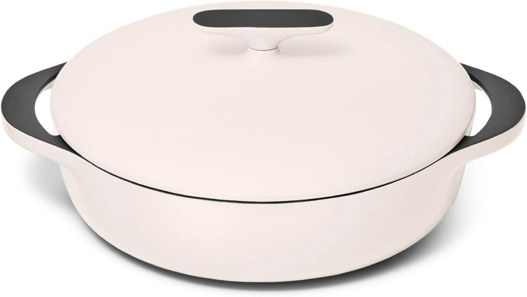 Caraway Enameled Cast Iron Braiser - 3.5 qt Braiser Pan - 3 Layer Enamel Coating - No Seasoning Required - Compatible With All Stovetops - Oven Safe - Free From Forever Chemicals - Cream