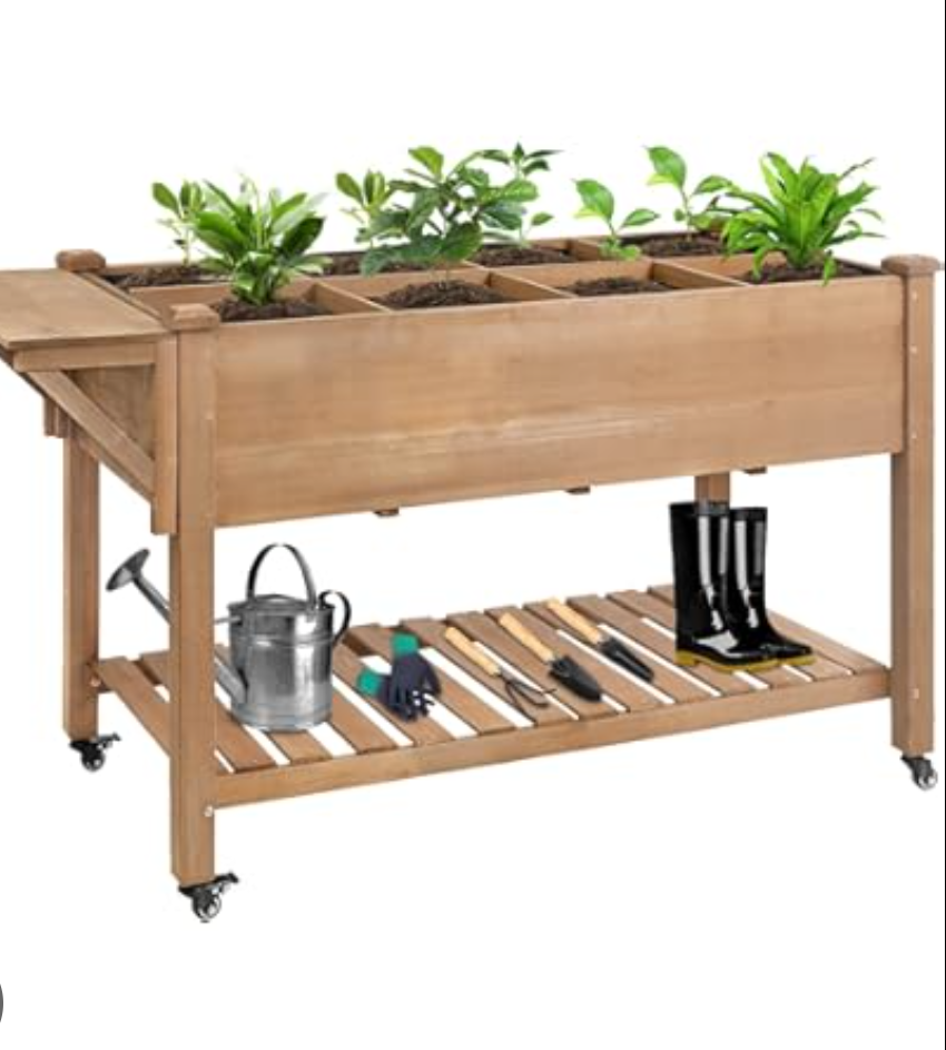 CHURRZZ Elevated Wooden Garden Bed with Breathable Non-Woven Fabric and Slatted Bottom, Perfect for Raised Flower and Vegetable Planting (M)