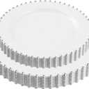 PLASTICPRO 32 Piece Combo Plastic Dinner Plates Disposable Plastic Fancy Heavy Duty Party Dishes 7 inch and 10 inch, White and Silver Beaded