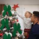 6 Pcs Knitted Large Green Christmas Bows 18in Big Crochet Christmas Tree Bow Neutral Ribbon Bow Hanging for Tree Topper Winter Party Wreath Garland Fireplace Holiday Decorations