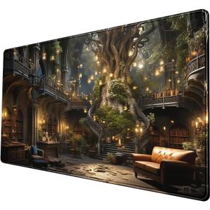 Dark Academia Bookish Desk Mat Adventure Dreams Extended Mousepad Large Gaming Mousepad Black Extended Mouse Pad XXL Laptop Computer Mouse Keyboard Mat 31.5 x 15.7