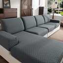 OHSIO Couch Cover, Sofa Cover L Shape,Soft Seat Cushion Covers Washable, Sectional Sofa Cover, Elastic Wear Stain Resistant Pet Friendly Furniture Cover (3 Seat Covers S+1 Chaise, Dark Gray)