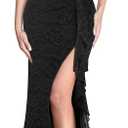 VFSHOW Womens Formal Prom Beaded Halter Neck Keyhole Maxi Dress Feather Cold Shoulder Ruffle High Slit Evening Gown (Black, XXXL)
