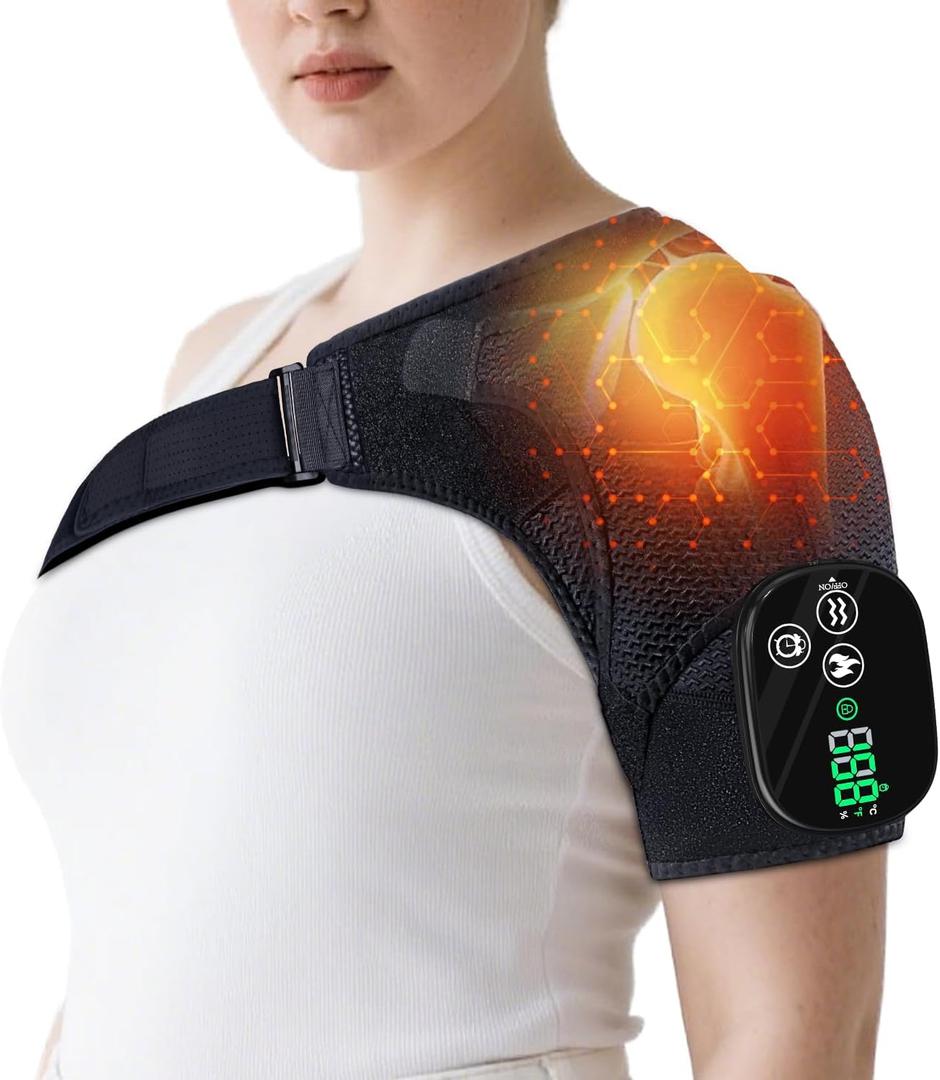 Shoulder Massage with Heating Pad, Cordless Heated Wrap with Vibration, Electric Brace for Shoulder Comfort and Neck Relaxation, Gift for Men and Women