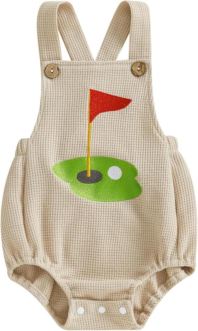Newborn Infant Baby Boy Summer Outfits Sleeveless Strap Romper Waffle Bodysuit One Piece Golf Onesie Clothes, 6-12months