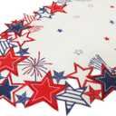 Chlophy 4th of July Table Runner with Embroidered Stars Memorial Day Patriotic Dcor Independence Day Americana Table Runner Kitchen Dining Table Decoration (13"x72")