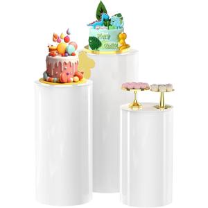 Cylinder Pedestal Stand, White Cylinders for Parties Stand Display Plinth Cylinder Stands for Party Birthday Wedding Baby Shower Product Launches Business Meetings Celebration Decoration (3 PCS)