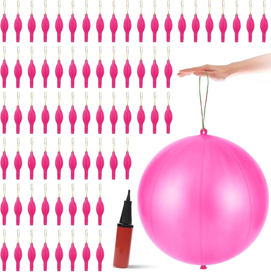 100 Pcs Punch Balloons Heavy Duty Punching Balloon Halloween Party Favors with Rubber Band Handle and Air Pump for Birthday Halloween Goodie Bag Stuffer Supply (Pink)