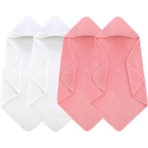 4 Pack Hooded Baby Towels, 32x32 Inch Absorbent Bath Towels, Soft Coral Fleece Hooded Towel for Newborns, Infants, and Toddlers Baby Bath Essentials (2X White + 2X Pink)