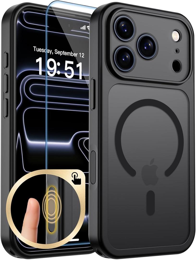 zapica Magnetic for iPhone 17 Pro Case, Upgraded [Camera Control Button] [Full Camera Protection] [with 1 Screen Protector] Translucent Matte Shockproof Protective Phone Cover, Midnight Black