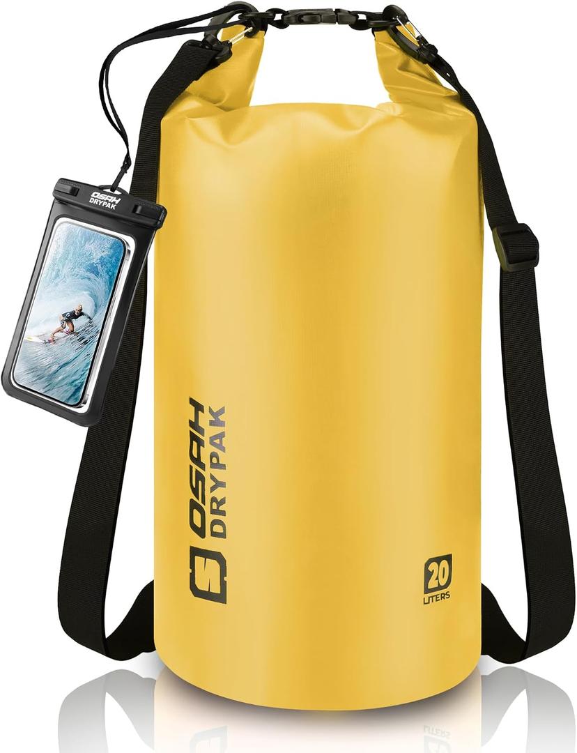 Waterproof Dry Bag, 5L/10L/20L/30L/40L Roll Top Lightweight Storage Backpack with Phone Case for Women & Men, Floating Waterproof Sack for Travel, Swimming, Kayaking, Paddle Board, Camping & Beach (Yellow)