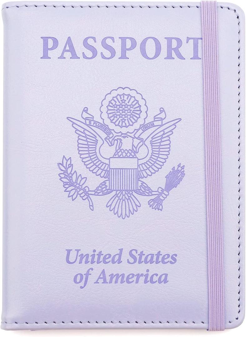 Passport Holder for Travel, Leather Passport Cover Wallet Case RFID Blocking Passport Book Holders for Travel Women Men Family Travels Must Haves Essentials, Purple