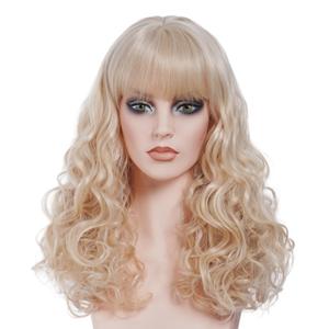 22 Inches Blonde Wigs for Women Long Wavy Wig with Neat Bangs Synthetic Natural Wig for Cosplay,Halloween,Daily Use