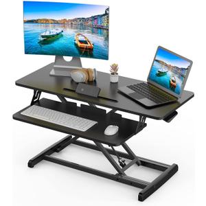 SMUG Standing Desk Converter Height Adjustable Desk Riser Sit Stand Desk, 36 inch Home Office Desk with Keyboard Tray, Dual Monitor and Laptop Workstation