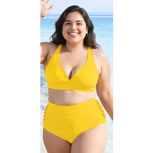Womens Plus Size Swimsuit Two Piece Tummy Control Bathing Suits High Waisted Plus Size Bikini Swimwear Yellow 20 Plus