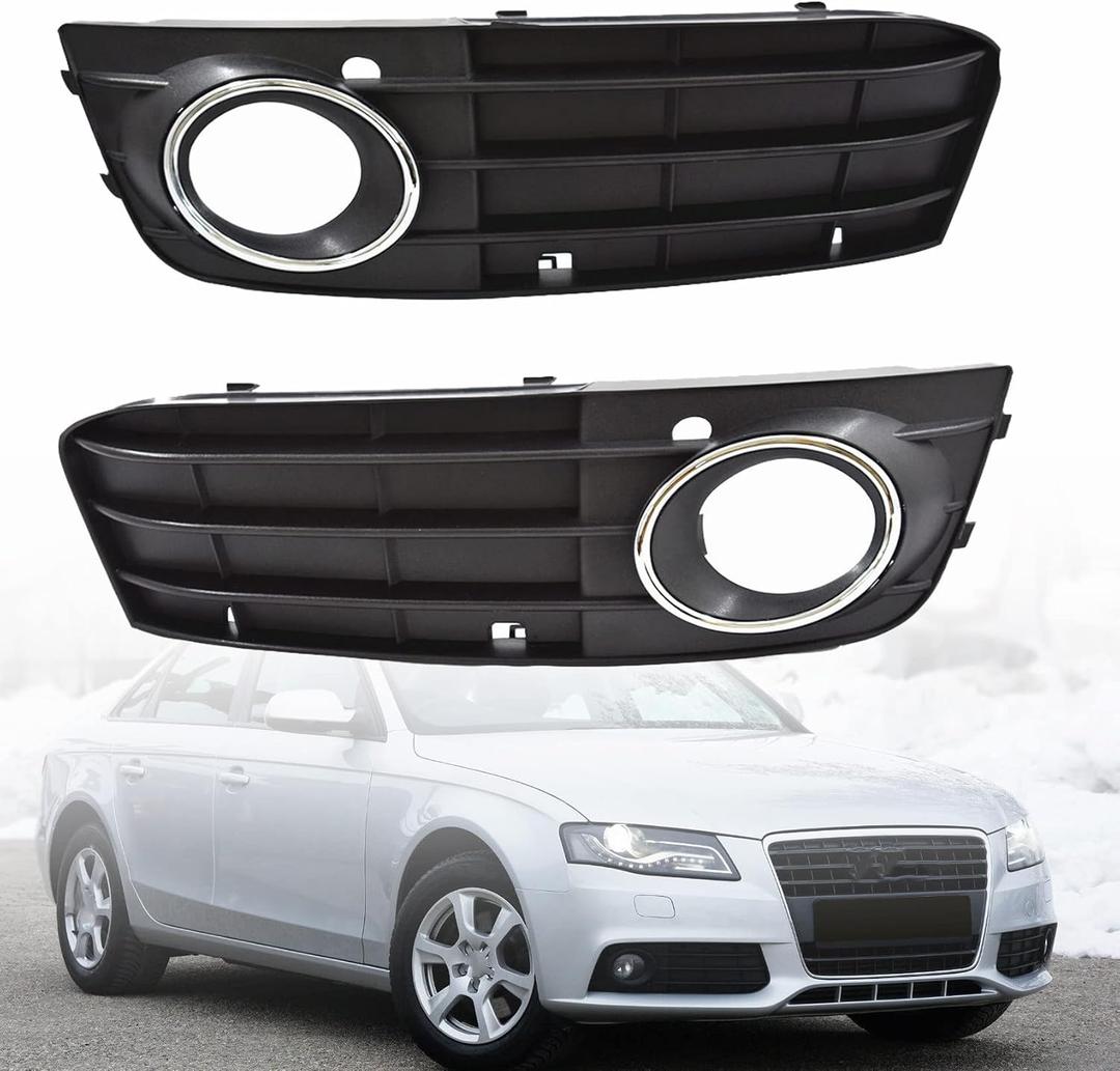 2Pcs Front Bumper Fog Light Cover Grilles Left and Right Side Replacement for A4 Regular Edition 2009-2012