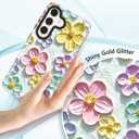 for Galaxy S25 Plus Case Sparkle Glitter Retro Oil Painting Printed Flower Design Slim Shockproof Cover Phone Case for Samsung Galaxy S25 Plus 5G 6.7 inch Mint Colorful