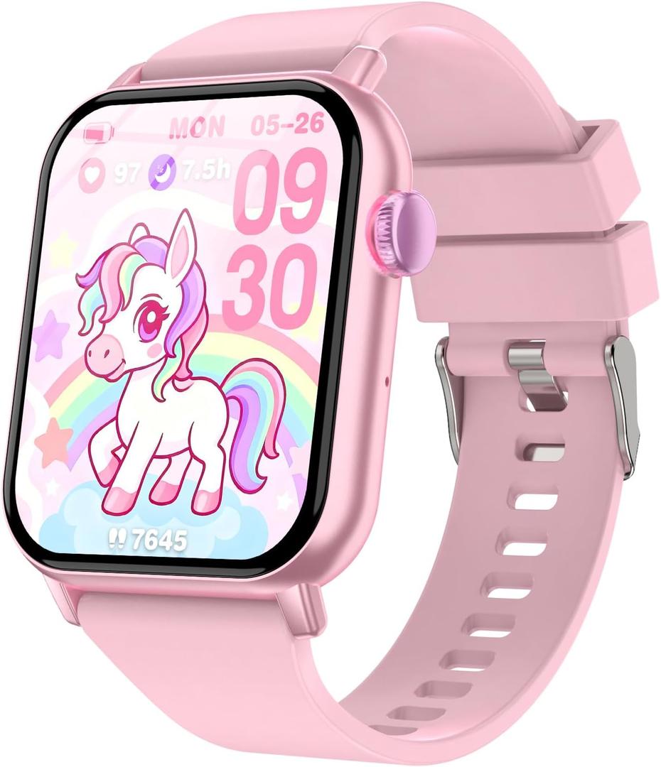 Smart Watch for Kids, 12 Puzzle Games HD Touch Screen Watches, Step Counter, Heart Rate and Sleep Monitor, Flashlight, 12/24 hr Educational Toys Birthday Gifts for Girls Ages 6-12 (Pink)