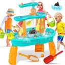 Handwell Upgraded Toddler Water Table,3-Tier Water and Sand Activity Table with Water Pump&Water Toy Accessories,Rain Showers Splash Pond Summer Outdoor Toy Outside Sensory Playset for Boy Girl Age 3+