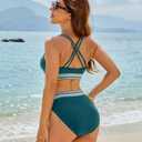 Blooming Jelly Womens High Waisted Bikini Sets Crisscross Swim Suit Cut Out Two Piece Bathing Suit (Medium, Blue)