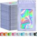 JETMORE 300 Pcs Mylar Bags, Smell Proof Bags Foil Pouch, Holographic Resealable Bags for Small Business, Candy Sample Jewelry Bag Sealable Packaging for Party Favor Food Storage (2.4x3.9in-Purple)